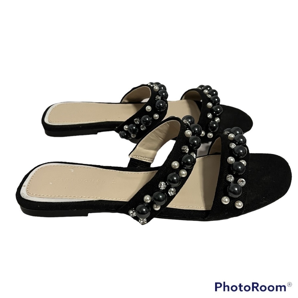 Zara Pearl Slide On Sandals Size 37 - Picture 3 of 8